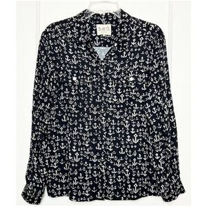 SEA NEW YORK Nautical Anchor Print Long Sleeve Collared Button Up Pocket Shirt 6